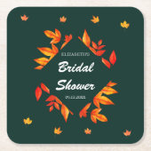 モダンラスティック オータムリーフ ブライダルシャワー スクエアペーパーコースター (正面)