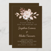 モダンラスティック ソフト フローラル モカ ブラウン ウェディング 招待状 (正面/裏面)
