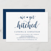 モダンラスティック ネイビーブルーのスクリプト 結婚式の秘密結婚 招待状 (正面/裏面)