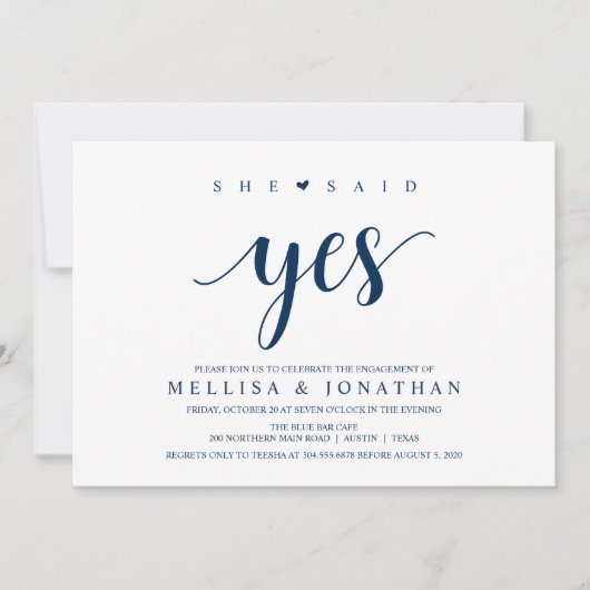 モダンラスティック ネイビーブルーの文字 結婚発表パーティー 招待状 (正面)