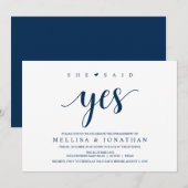 モダンラスティック ネイビーブルーの文字 結婚発表パーティー 招待状 (正面/裏面)