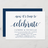 モダンラスティック ネイビーブルースクリプト 結婚式の秘密の誓い 招待状 (正面/裏面)