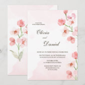 モダンラスティック ピンクの花 ウェディング招待状 招待状 (正面/裏面)