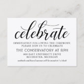 モダンラスティック ブラックスクリプト ウェディングレセプション エンクロージャーカード (正面)