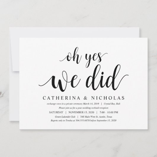 モダンラスティック ブラックスクリプト, 結婚式の駆け落ち 招待状 (正面)