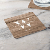 モダンラスティック モノグラム ファミリー ネーム ヴィンテージ ウッド スクエアペーパーコースター