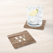 モダンラスティック モノグラム ファミリー ネーム ヴィンテージ ウッド スクエアペーパーコースター (インサイチュ)