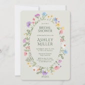 モダンラスティック ワイルドフラワー ソフトセージ ブライダルシャワー 招待状 (正面)