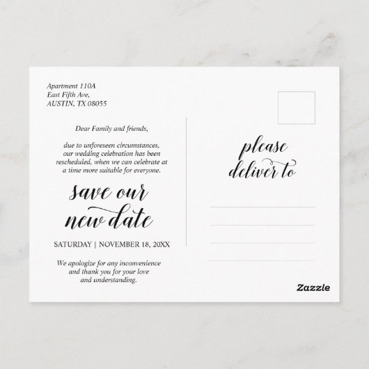 モダンラスティック, 結婚式招待状延期のお知らせ ポストカード (裏面)
