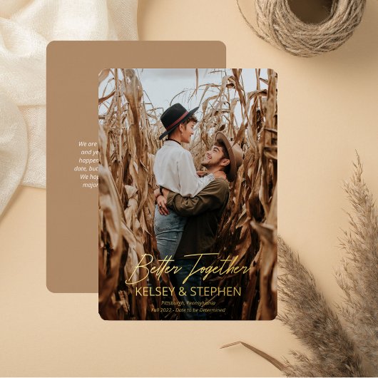 モダンラスティック Better Together フォトエンゲージメント 箔招待状