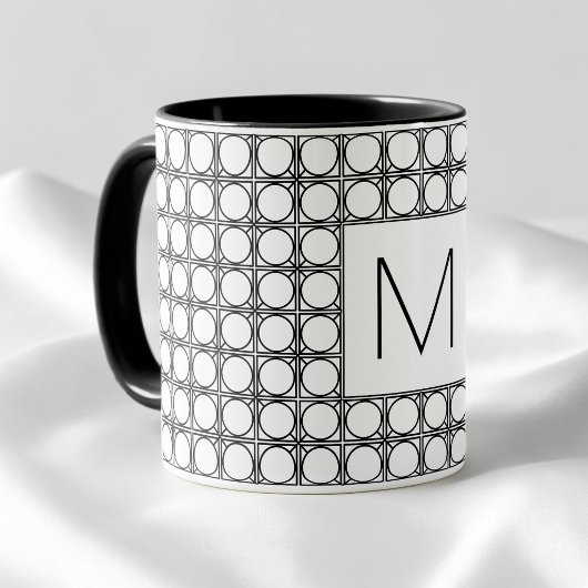 モダンラタン柄のシックな黒のイニシャルモノグラム マグカップ