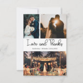 モダンラブアンドサンクス3枚写真の結婚式 カード (正面)