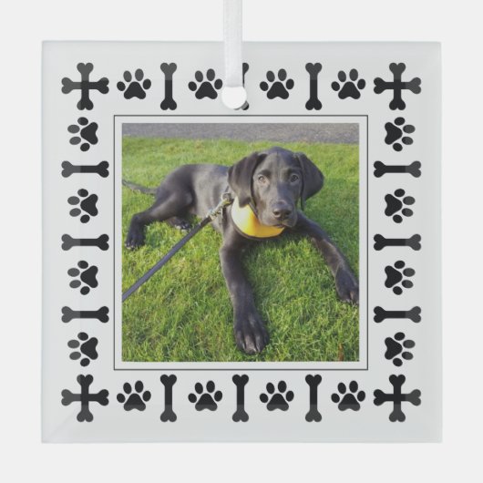 モダンラブラドールレトリエバードッグズ&ラブポーズ ガラスオーナメント (正面)