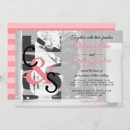 モダンラブ ウェディング 招待状 - コーラル (正面/裏面)