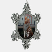 モダンラブ カスタム猫ペット写真モノグラム スノーフレークピューターオーナメント (左)