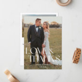 モダンラブ＆サンクス2枚写真の結婚式の御礼 ノートカード (正面/裏面インサイチュ)
