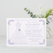 モダンラベンダーのウェディングドレス ブライダルシャワー 招待状 (スタンド正面)