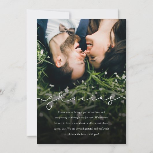 モダンラミニマル感謝していブ&グラシアススクリプト写真 サンキューカード (裏面)