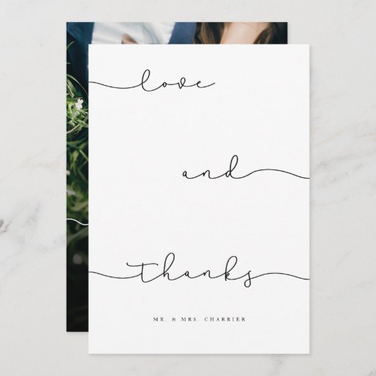 モダンラミニマル感謝していブ&グラシアススクリプト写真 サンキューカード (正面/裏面)