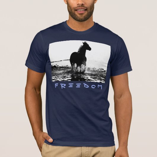 モダンランニングホースアーポップ・アートのト海軍ブルーメンズブルー Tシャツ (正面)