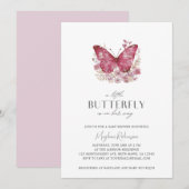 モダンリトルバタフライはベイビーシャワーの道にいます 招待状 (正面/裏面)