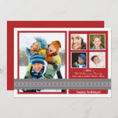 モダンリボンカスタムファミリーホリデーカード(赤) シーズンカード (正面/裏面)