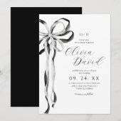モダンリボン結婚式 ブラックフォーマル ウェディング 招待状 (正面/裏面)