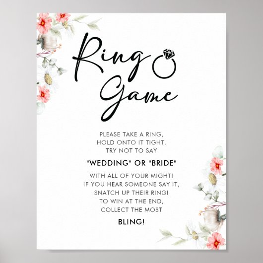 モダンリングや輪ゲームフローラブライダルシャワー標識 ポスター (正面)
