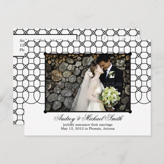 モダンリングや輪結婚の発表/日付の保存 案内ポストカード (正面/裏面)