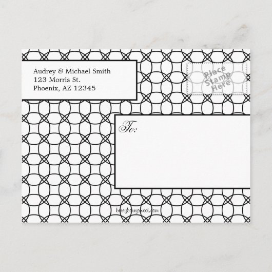 モダンリングや輪結婚の発表/日付の保存 案内ポストカード (裏面)