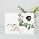 モダンリースあなたのロゴ金ゴールドハッピーホリデー シーズンカード (スタンド正面)