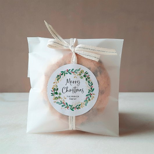 モダンリースとスクリプト |メリークリスマス ラウンドシール