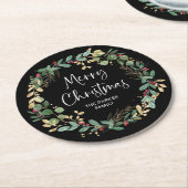 モダンリースとスクリプト |メリークリスマス ラウンドペーパーコースター (アングル)