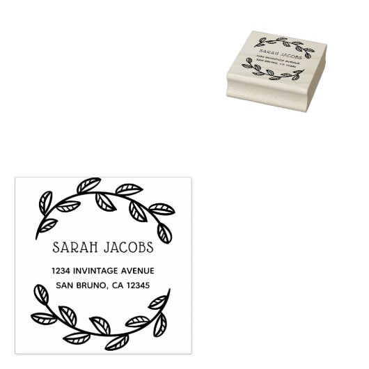 モダンリースと名前をカスタムする |差出人住所 ラバースタンプ (押印)