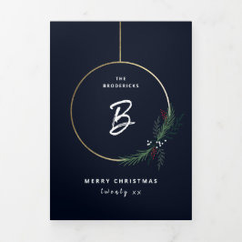 モダンリースのクリスマス 三つ折りカード