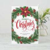 モダンリースのミニマル葉クリスマス 招待状 (スタンド正面)