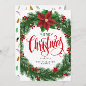 モダンリースのミニマル葉クリスマス 招待状 (正面/裏面)