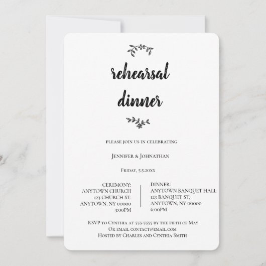 モダンリーススクリプトリハーサルのディナー招待状 招待状 (正面)