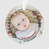 モダンリースベビーの初めてのクリスマス写真 オーナメント (正面)