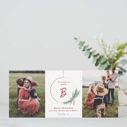 モダンリース休日スワッグクリスマスフォトカード シーズンカード (スタンド正面)