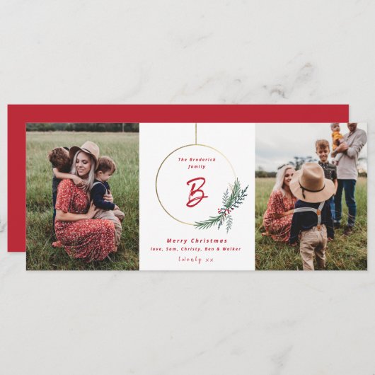 モダンリース休日スワッグクリスマスフォトカード シーズンカード (正面/裏面)