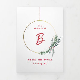 モダンリース休日スワッグクリスマスフォト 三つ折りカード