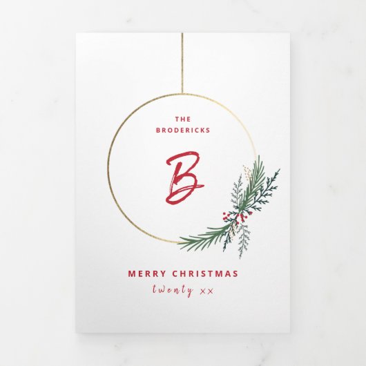 モダンリース休日スワッグクリスマスフォト 三つ折りカード (カバー)