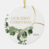 モダンリース写真初めてのクリスマス結婚した セラミックオーナメント (正面)