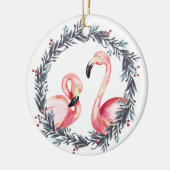 モダンリース熱帯クリスマスのピンクのフラミンゴ セラミックオーナメント (左)