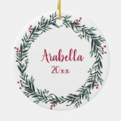 モダンリース熱帯クリスマスのピンクのフラミンゴ セラミックオーナメント (裏面)