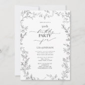 モダンリーフエレガントブラック&ホワイト50誕生日 招待状 (正面)