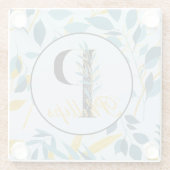 モダンリーフ ネイビー ゴールドモノグラム "アルファベット P" ガラスコースター (裏面)