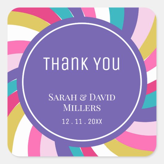 モダンレインボー鮮やか結婚の スクエアシール (正面)