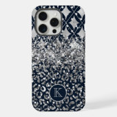 モダンレオパードプリント グリッター オーダーモノグラム iPhoneケース (裏面)